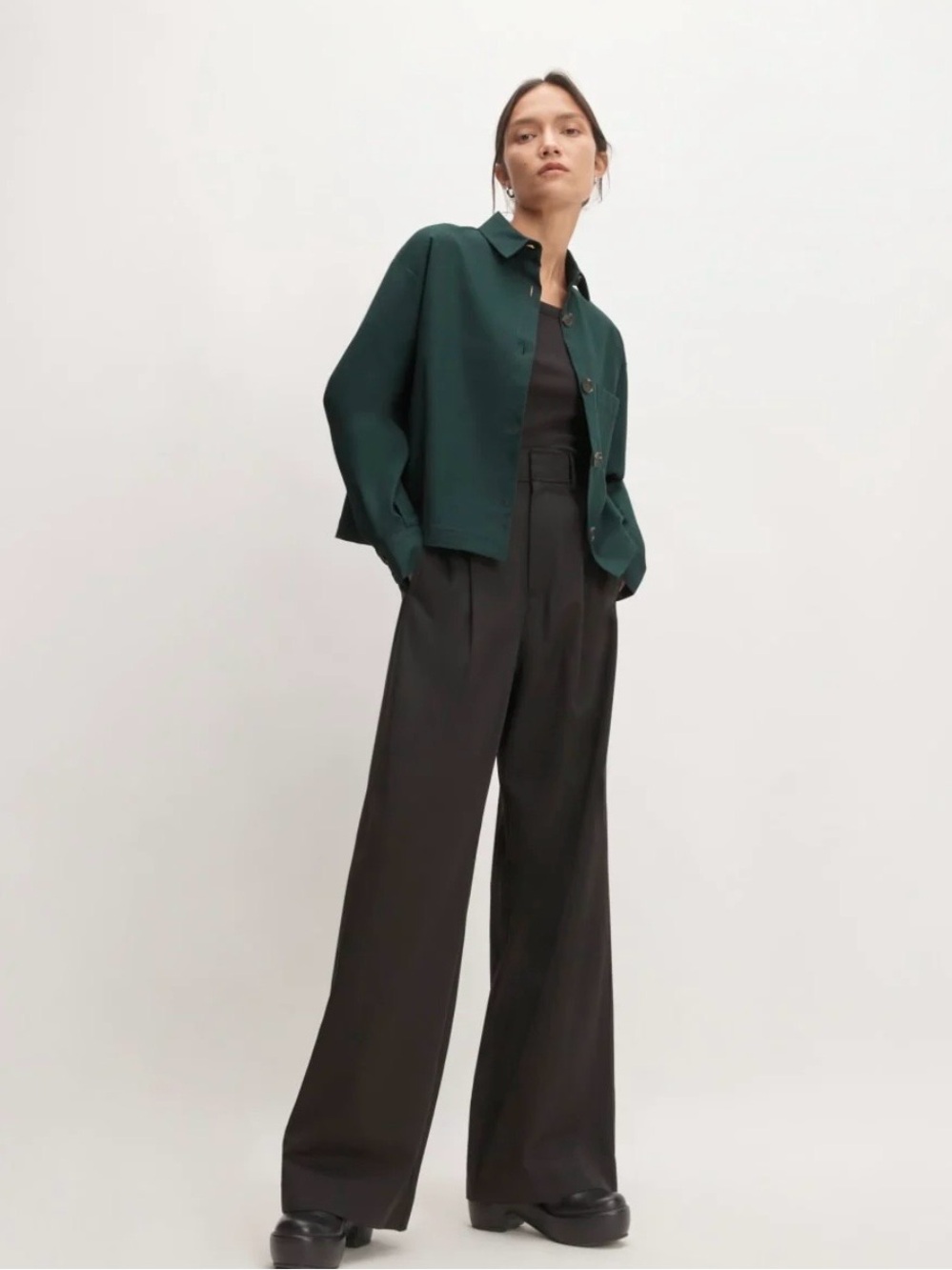 Everlane oversized Shacked Dark Green THE STRUCTURED COTTON CROPPED SHIRT jacket
